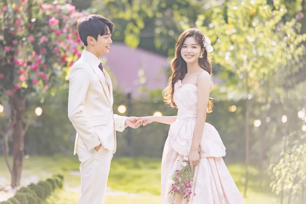 ダウンヘアスタイルとお花の髪飾り_2